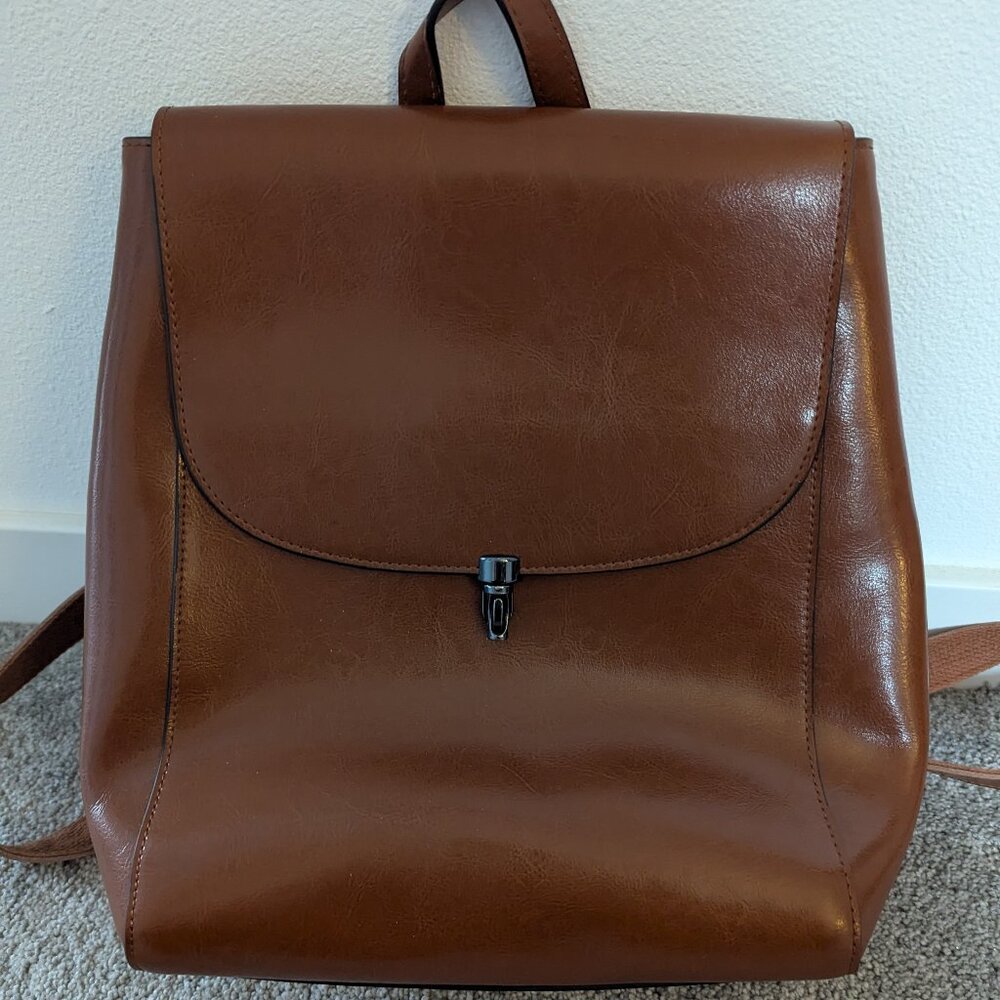 HESHE Brown Leather Backpack - Picture 2 of 6
